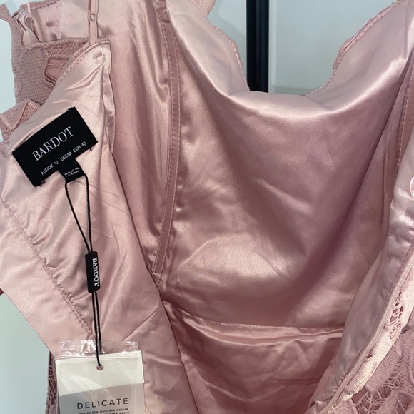 Bardot Strap Pink Lace Dress - Picture 10 of 16